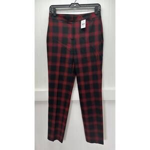 J Jill Slim Leg Pants 4 Red/Black Plaid High Rise Stretchy Trouser Academia NEW